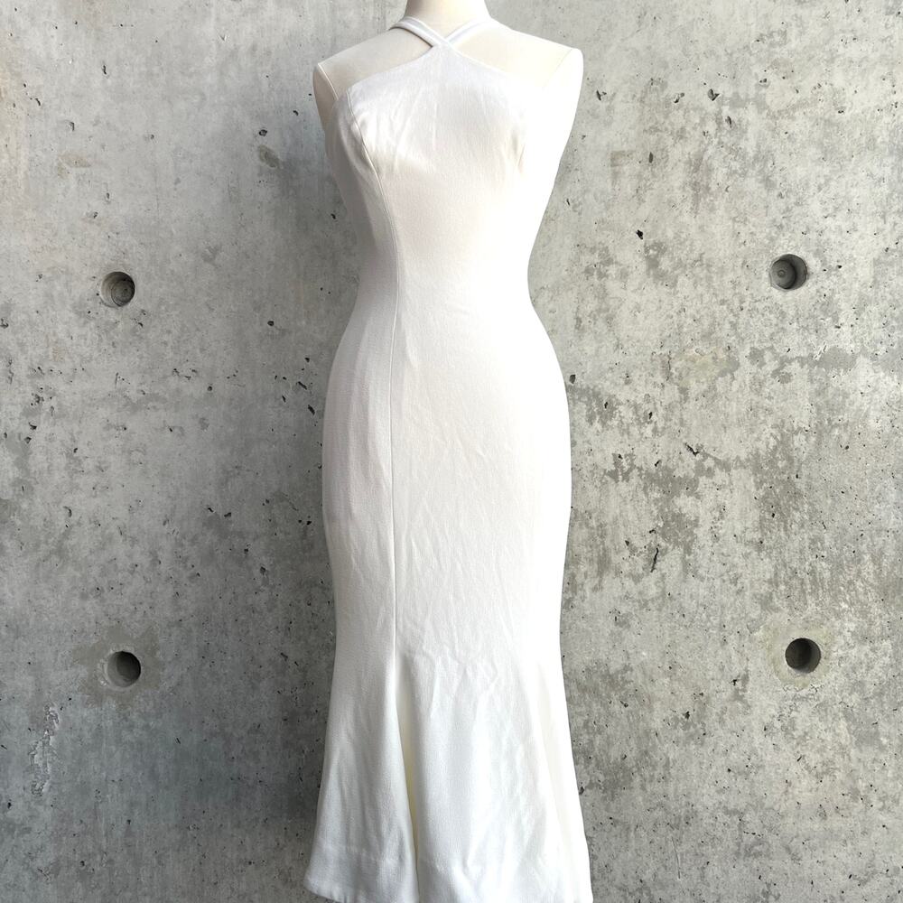Dress The Population Ivory Tessa Midi Halter Mermaid Dress-Size M